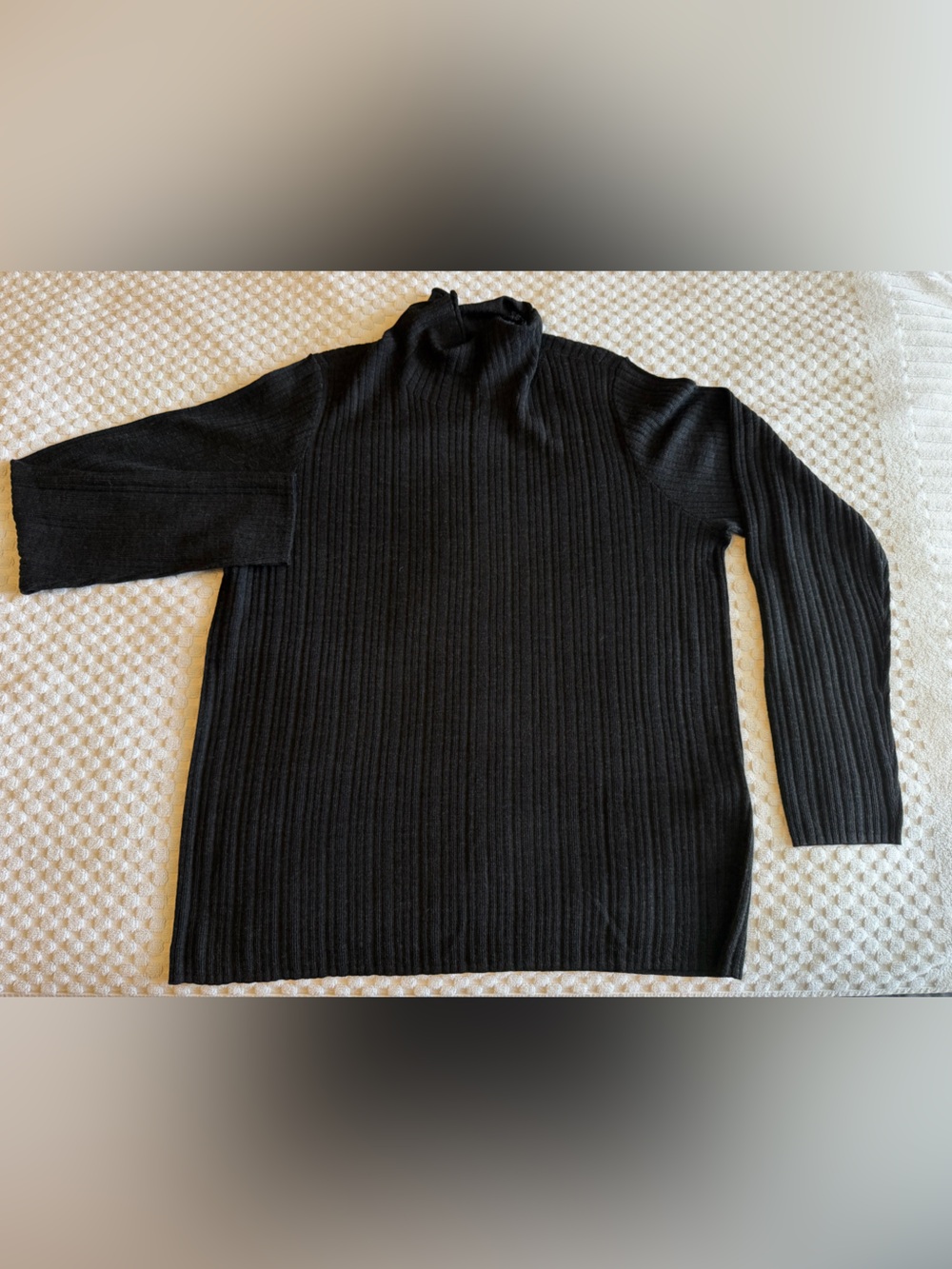 Eileen Fisher Black Ribbed Cowl Neck Merino Wool Sweater, EUC
